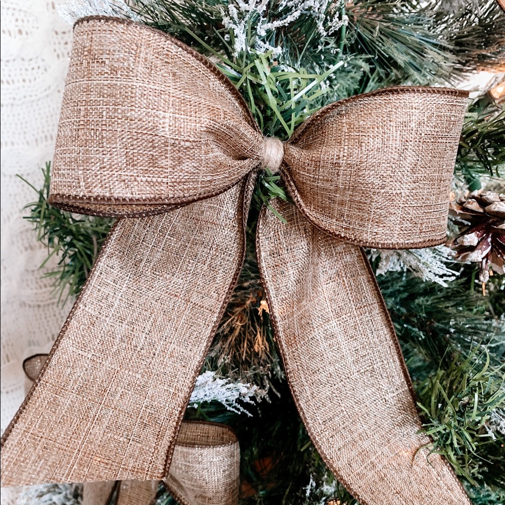 Gold Laced Burlap Ribbon Tree Bows, Set 6